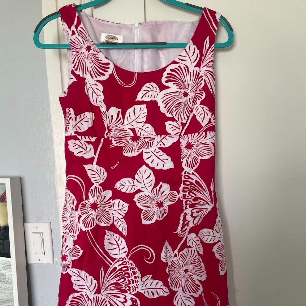 Talbots bright pink and white Hawaiian print dress size 4